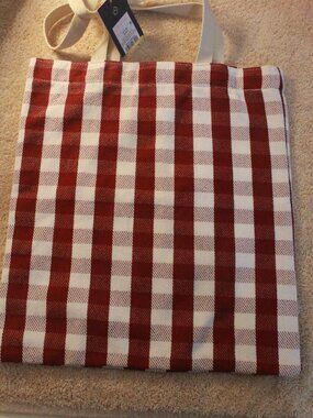 Red & Cream Gingham Tote Bag with Shoulder Handles